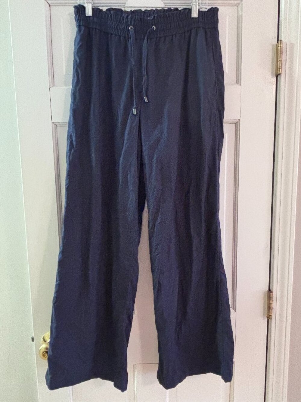Esprit Navy Wide Leg High Rise Summer Pants with Pockets Tie Waist - Size 10